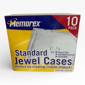 Memorex Standard Jewel CD Cases 10 Pack Clear Tray CD-R CD-ROM Storage Sealed